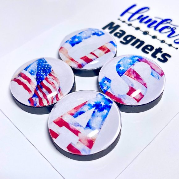 Set of 4 Magnets - USA & Flag Glass Refrigerator Kitchen Whiteboard 07036 - Picture 3 of 3